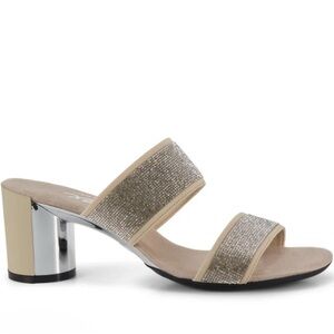 Onex Hanna Beige Metallic Two-Band Rhinestone Slide Heel for Women size 6 NEW